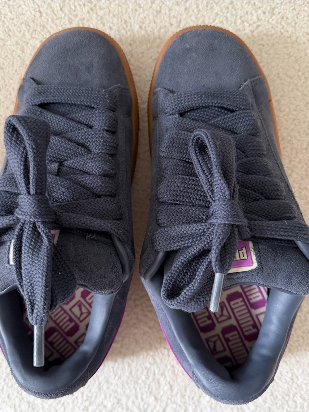 Gray Suede Sneakers with Gum Sole and Purple Accents Sz 8.5